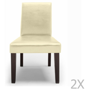 Sada 2 krémových koženkových jídelních židlí SOB