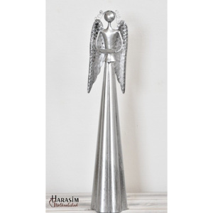 Plechový anděl s kalíškem na svíčku 39 cm