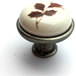 Nábytková knopka Tosca nikl patina/porcelán s lístkem (Rustikální knopka)