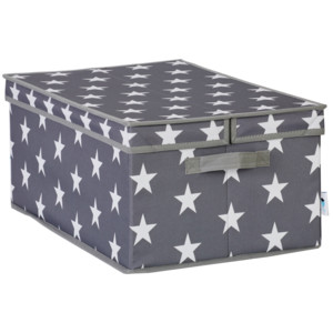 STORE !T Úložný box s víkem s hvězdičkami - šedý, 52x34x24 cm