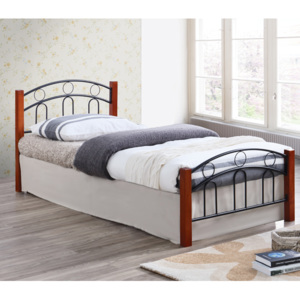 NORTON postel 90x190cm kov černý/dřevo ořech