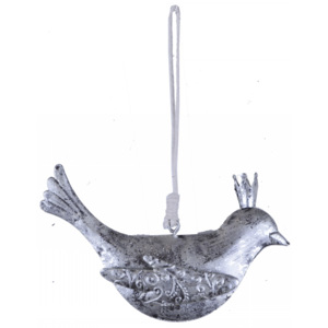 Dekorace na zavěšení ptáček malý stříbrný
