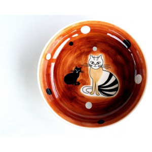 Hnědý hluboký talíř sedící kočka - Ø 23 cm