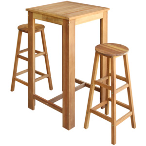 Třídílný set barového stolu a stoliček z masivního akáciového dřeva