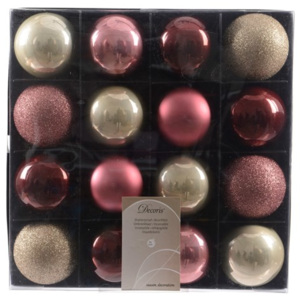 Vánoční plastové ozdoby 16ks mix barev růžová/perlová