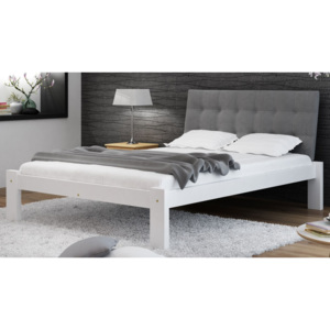AMI nábytek Bílá dřevěná postel Murano 160x200 s čalouněným záhlavkem šedé barvy
