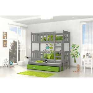 AJK Meble DEFI šedo zelená Dětská patrová postel