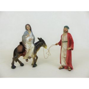 Set figurek Josefa a těhotné Marie na oslu 14cm