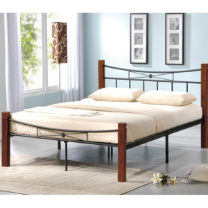 FLORA postel 160x200cm kov černý/dřevo ořech