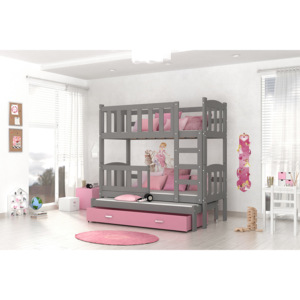 AJK Meble DEFI šedo růžová Dětská patrová postel