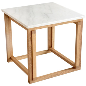 Bílý mramorový odkládací konferenční stolek s podnožím z dubového dřeva RGE Accent, šířka 50 cm