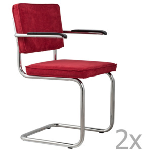 Sada 2 červených židlí s područkami Zuiver Ridge Rib