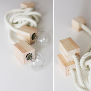 BeeDesign Závěsné svítidlo Double rope Dřevo: Dub, Barva lana: Bílé, Délka lana: 2 x 2m