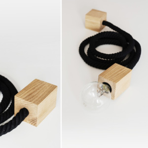 BeeDesign Závěsné svítidlo Single rope Dřevo: Dub, Barva lana: Černé, Délka lana: 5m