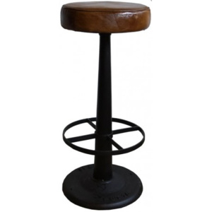 Industrial style, Hnědá kožená barová židle 77 x35 x35 cm (1409)