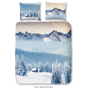 Modré povlečení z bavlny na dvoulůžko Good Morning Mountains, 200 x 200 cm