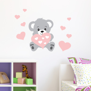 Ambiance Samolepka na zeď, růžový medvídek