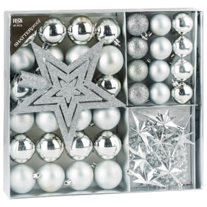 Sada vánočních ozdob Luxury stříbrná, 45 ks