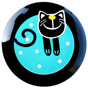 Talíř dezertní modá veselá kočka - Ø 20cm