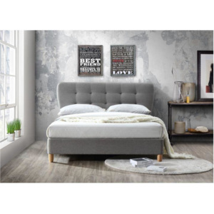 Tempo Kondela, s.r.o. Manželská postel s roštem, 180x200, látka / dřevo, šedý melír / dub, NORIKA