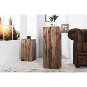 Odkládací stolek Columna 75 cm hnědý vintage z masivního akáciového dřeva