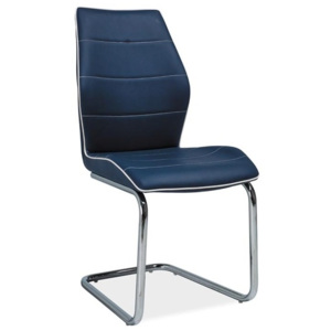 Jídelní židle s čalouněním v tmavě modré ekokůži s bílým lemováním KN646
