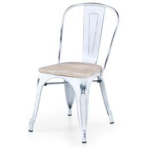 K204 židle kovová s dřevěným sedadlem retro bílá