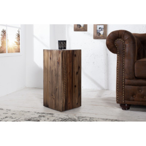 Odkládací stolek Columna 50 cm hnědý vintage z masivního akáciového dřeva