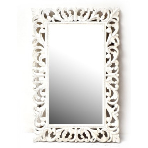 Zrcadlo ve vyřezávaném rámu, bílé, mango, 58x89x3cm