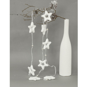 Girlanda - 8 kusů bílé hvězdičky s glitry