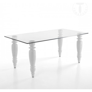 Skleněný stůl ZEUS TOMASUCCI (barva - bílá, masivní dřevo borovice, sklo)