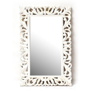 Zrcadlo ve vyřezávaném rámu, bílé, mango, 58x89x3cm