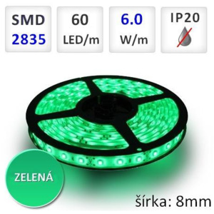 PremiumLED 1m zelený LED pásik 60 SMD2835 6W/m IP20