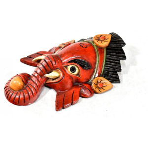 Ganeš, dřevěná maska, ručně malovaná, červená, 36x25cm
