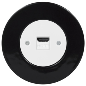 Komplet RETRO keramika černá - zásuvka HDMI, Kryt: bílý, Rám: keramika - černá