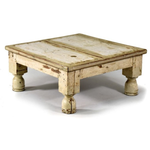 Čajový stolek z teakového dřeva, antik, bílá patina, 48x48x23cm