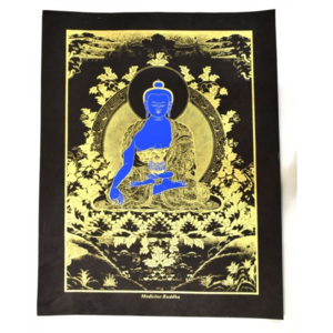 Buddha léčitel, "Medicine Buddha", zlatý tisk na ručním černém papíru, 47x36cm