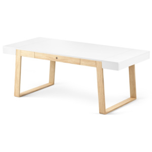 Jídelní stůl z dubového dřeva s bílou deskou a bílými detaily Absynth Magh, 198 x 100 cm