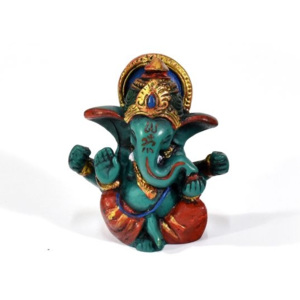 Ganesh, tyrkysový, ručně malovaný, pryskyřice, 6cm