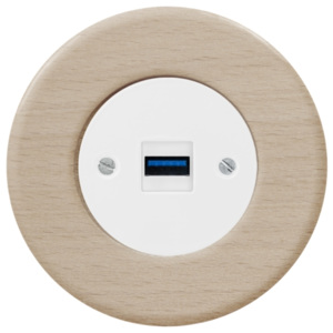 Komplet RETRO dřevo buk - zásuvka USB, Kryt: bílý, Rám: dřevo buk