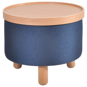 Modrá stolička s detaily z bukového dřeva a odnímatelnou deskou Garageeight Molde, ⌀ 50 cm