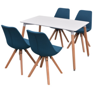 Pětidílný jídelní set stolu a židlí, bílá a modrá