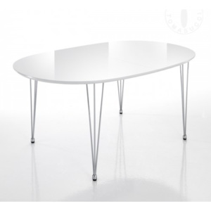 Stůl roztahovací oválný ELEGANT TOMASUCCI (barva - lesklý bílý, nerezové nohy)