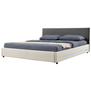 [my.bed] Elegantní manželská postel s LED podsvícením - 180x200cm (Záhlaví: alcantara koženka šedá / Rám: textil krémová) - s roštem