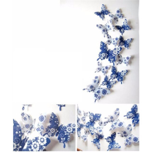 Živá Zeď Barevní 3D Motýlci Modří s květinami