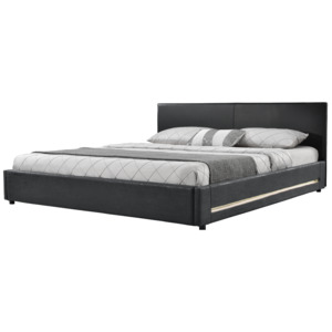 [my.bed] Elegantní manželská postel s LED podsvícením - 140x200cm (Záhlaví: koženka černá / Rám: alcantara koženka tmavě šedá) - s roštem