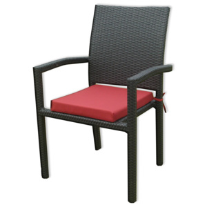 Ratanová židle s poduškou - černá / vínová