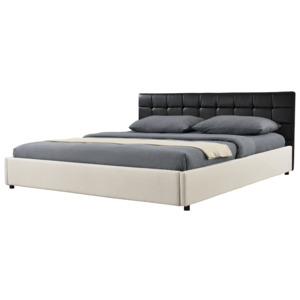 [my.bed] Elegantní manželská postel - prošívaná - 180x200cm (Záhlaví: koženka černá / Rám: textil krémová) - s roštem