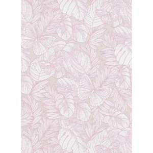 Moderní vliesové tapety Summer Breeze - listí s motýlama růžový motiv