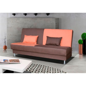 Rozkládací pohovka s úložným prostorem v kombinaci hnědé a světle oranžové barvy 120x195 cm F1284